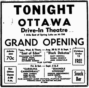 M-104 Drive-In Theatre - Ottawa Grand Opening Ad 8-30-55 (newer photo)